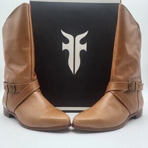 Frye Womens Boots Saddle Tan Size 8.5 M Slip On Taper Cut Vintage 80s